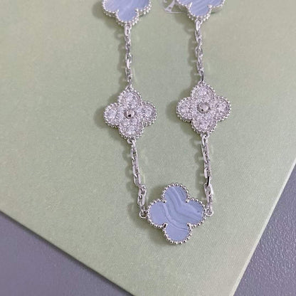 [Rose Jewelrys]CLOVER  5 MOTIF DIAMOND PURPLE CHALCEDONY BRACELET SILVER