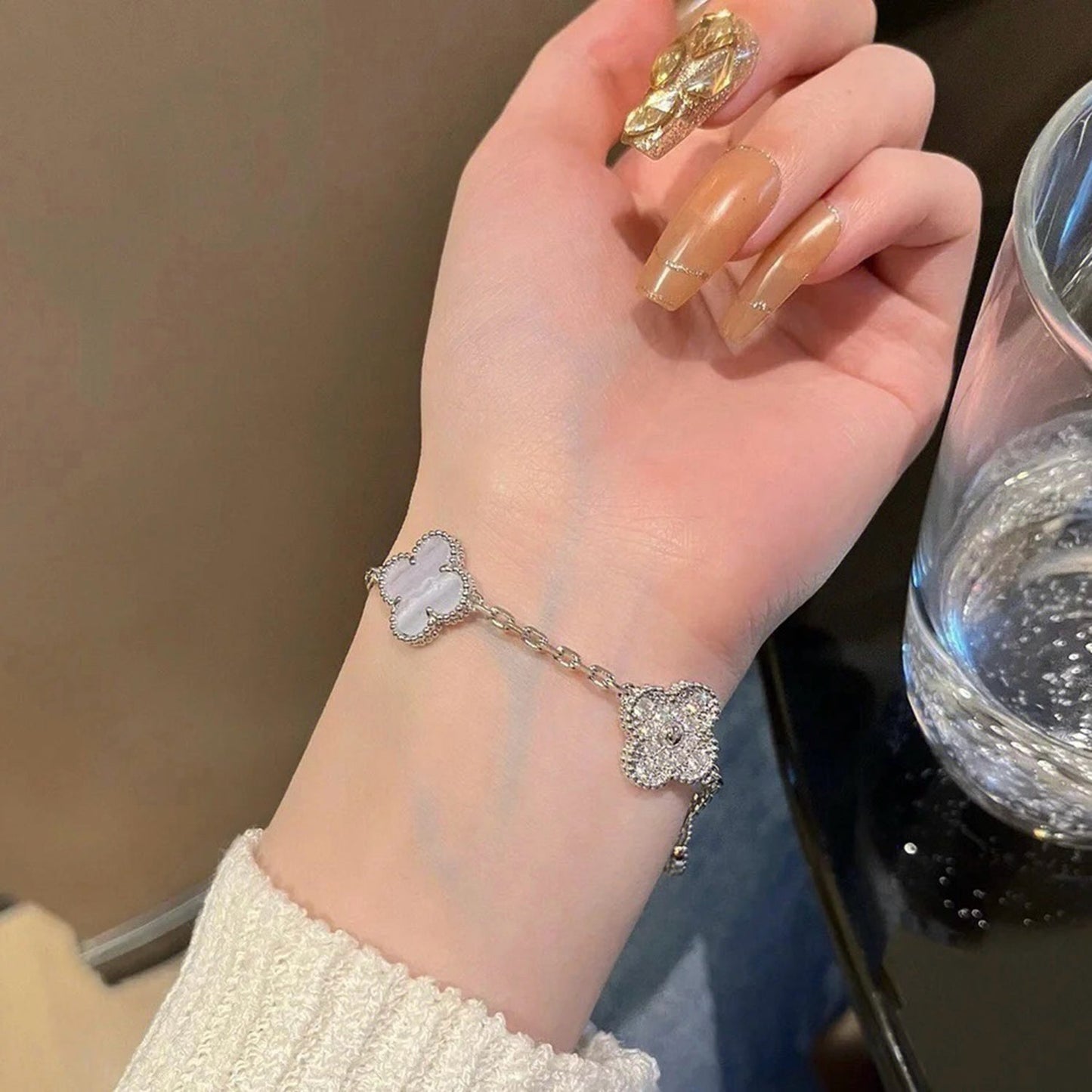 [Rose Jewelrys]CLOVER  5 MOTIF DIAMOND PURPLE CHALCEDONY BRACELET SILVER