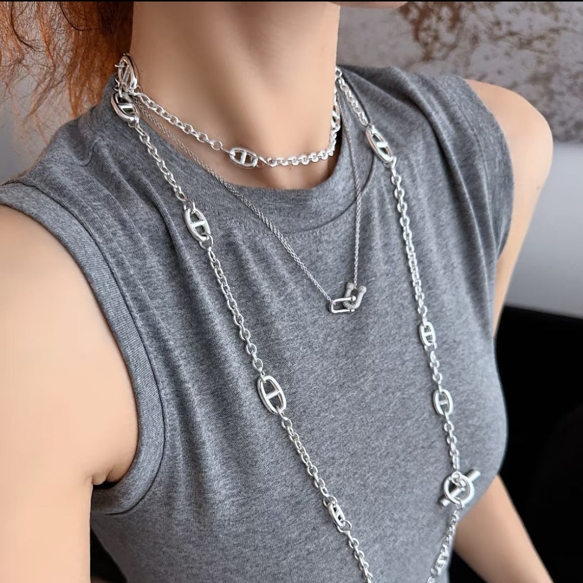 []HM Pig Nose Sweater Necklace