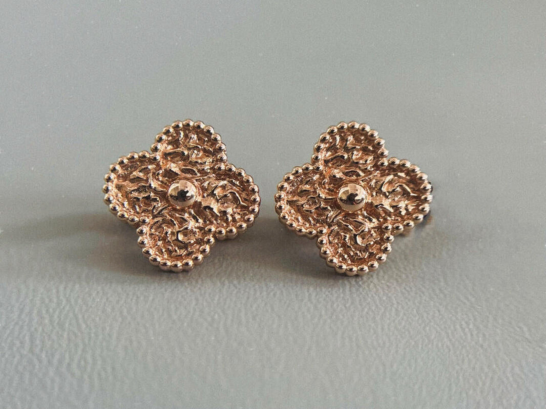 [🌹Rose💎]CLOVER MEDIUM 1 MOTIFS ROSE GOLD HOT STAMPING EARRINGS