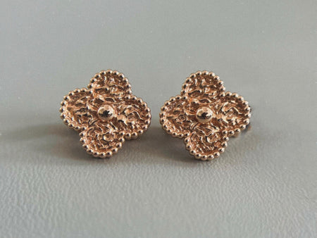 [🌹Rose💎]CLOVER MEDIUM 1 MOTIFS ROSE GOLD HOT STAMPING EARRINGS