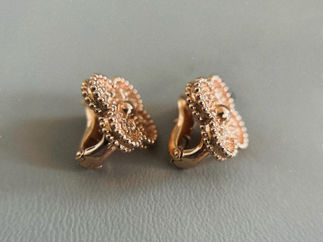 [🌹Rose💎]CLOVER MEDIUM 1 MOTIFS ROSE GOLD HOT STAMPING EARRINGS