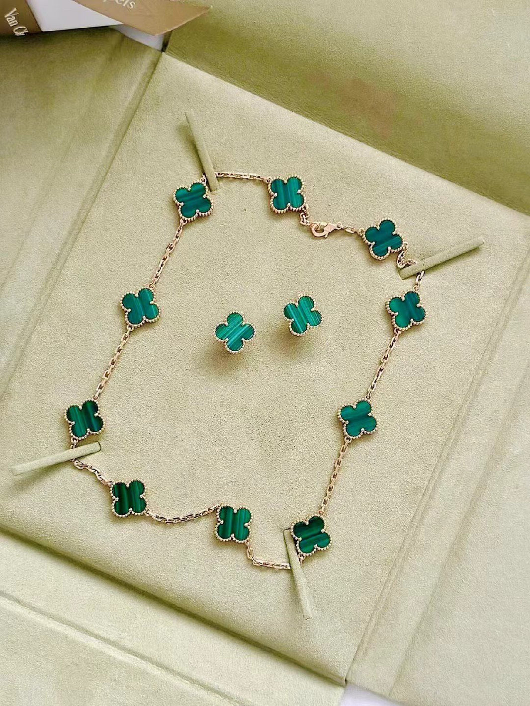 [🌹Rose💎]CLOVER 10 MOTIFS MALACHITE NECKLACE