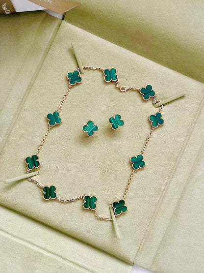 [🌹Rose💎]CLOVER 10 MOTIFS MALACHITE NECKLACE