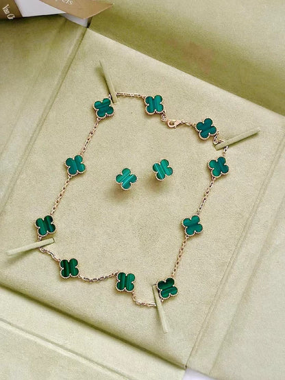 [🌹Rose💎]CLOVER 10 MOTIFS MALACHITE NECKLACE