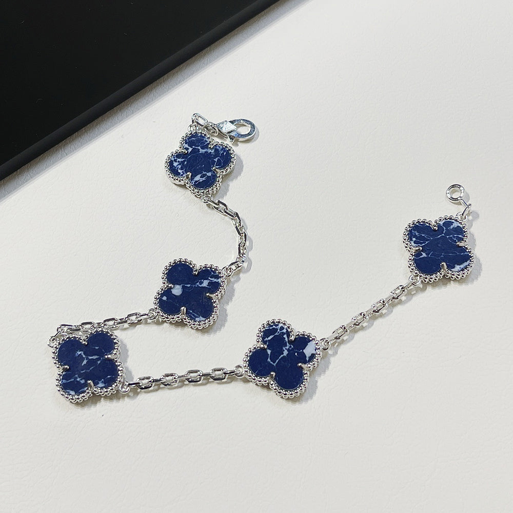 [Rose Jewelrys]CLOVER 5 MOTIF PIETERSITE SILVER BRACELET