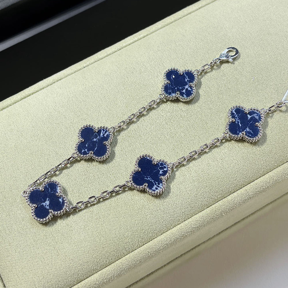 [🌹Rose💎]CLOVER 5 MOTIF PIETERSITE SILVER BRACELET