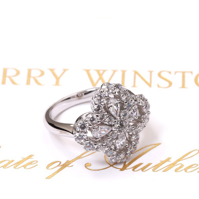 [🌹Rose💎]LOOP RING FULL MOTIF DIAMOND 16MM SILVE