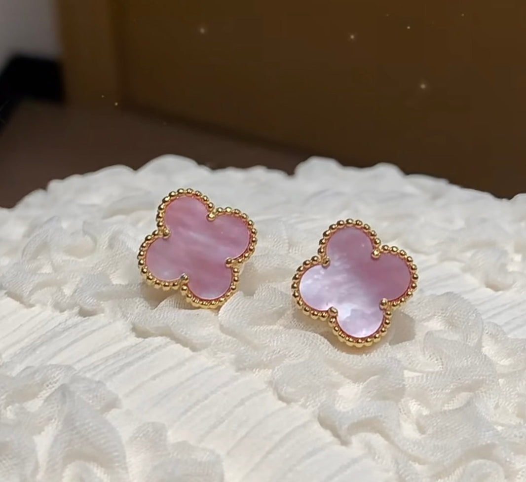 [🌹Rose💎] CLOVER 10 MOTIFS PINK MOTHER OF PEARL SET NECKLACE (INCLUDES NECKLACE, BRACELET, EARRINGS)