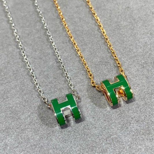 [Rose Jewelrys]POP H GREEN NECKLACE SILVER AND GOLD
