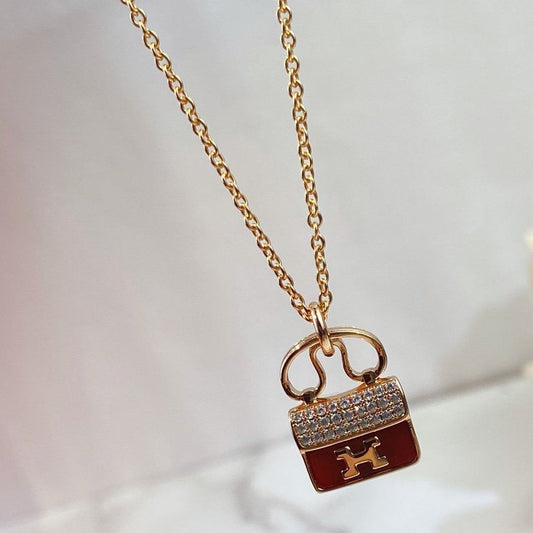 [Rose Jewelrys]CONSTANCE RED PEDANT PINK GOLD NECKLACE