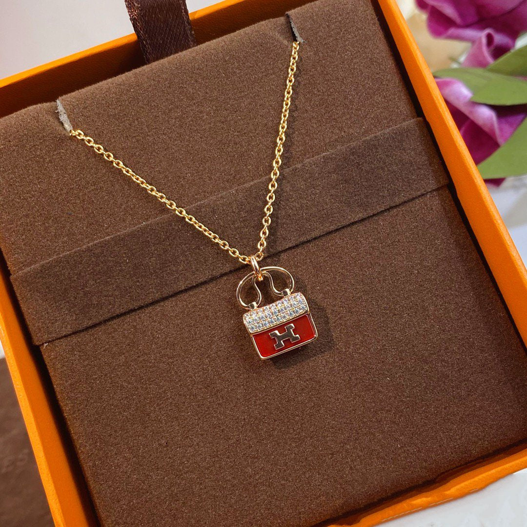 [Rose Jewelrys]CONSTANCE RED PEDANT PINK GOLD NECKLACE