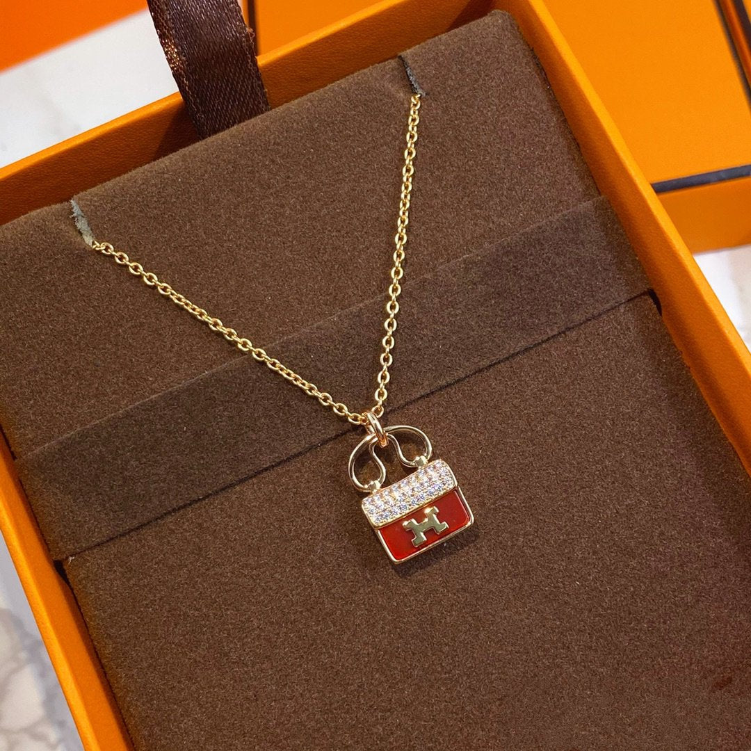 [Rose Jewelrys]CONSTANCE RED PEDANT PINK GOLD NECKLACE