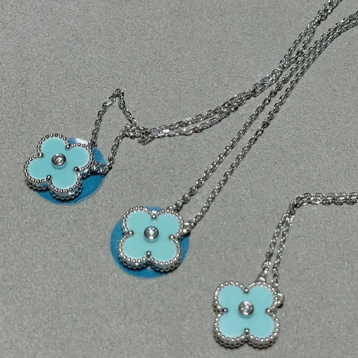 [Rose Jewelrys]CLOVER 1 DIAMOND LIGHT BLUE SILVER NECKLACE