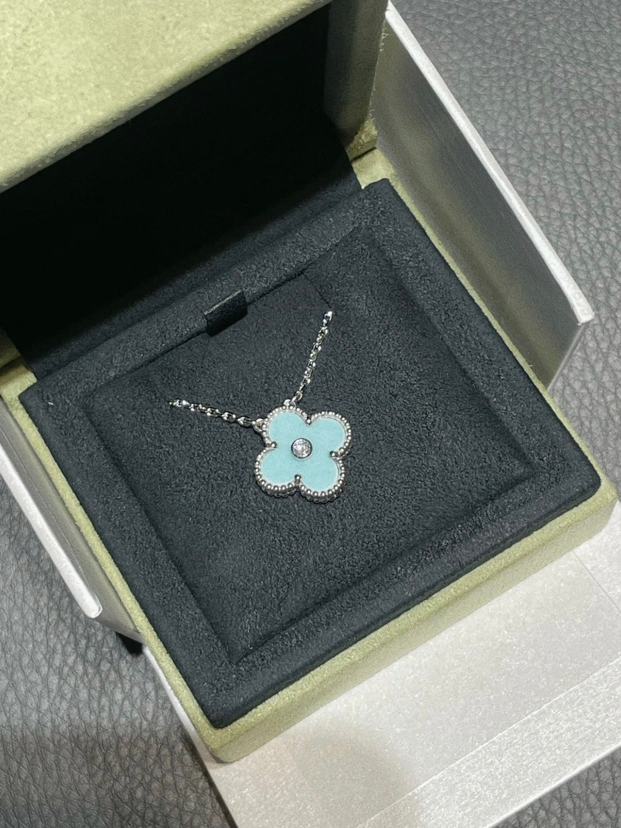 [Rose Jewelrys]CLOVER 1 DIAMOND LIGHT BLUE SILVER NECKLACE