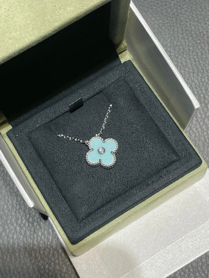 [Rose Jewelrys]CLOVER 1 DIAMOND LIGHT BLUE SILVER NECKLACE
