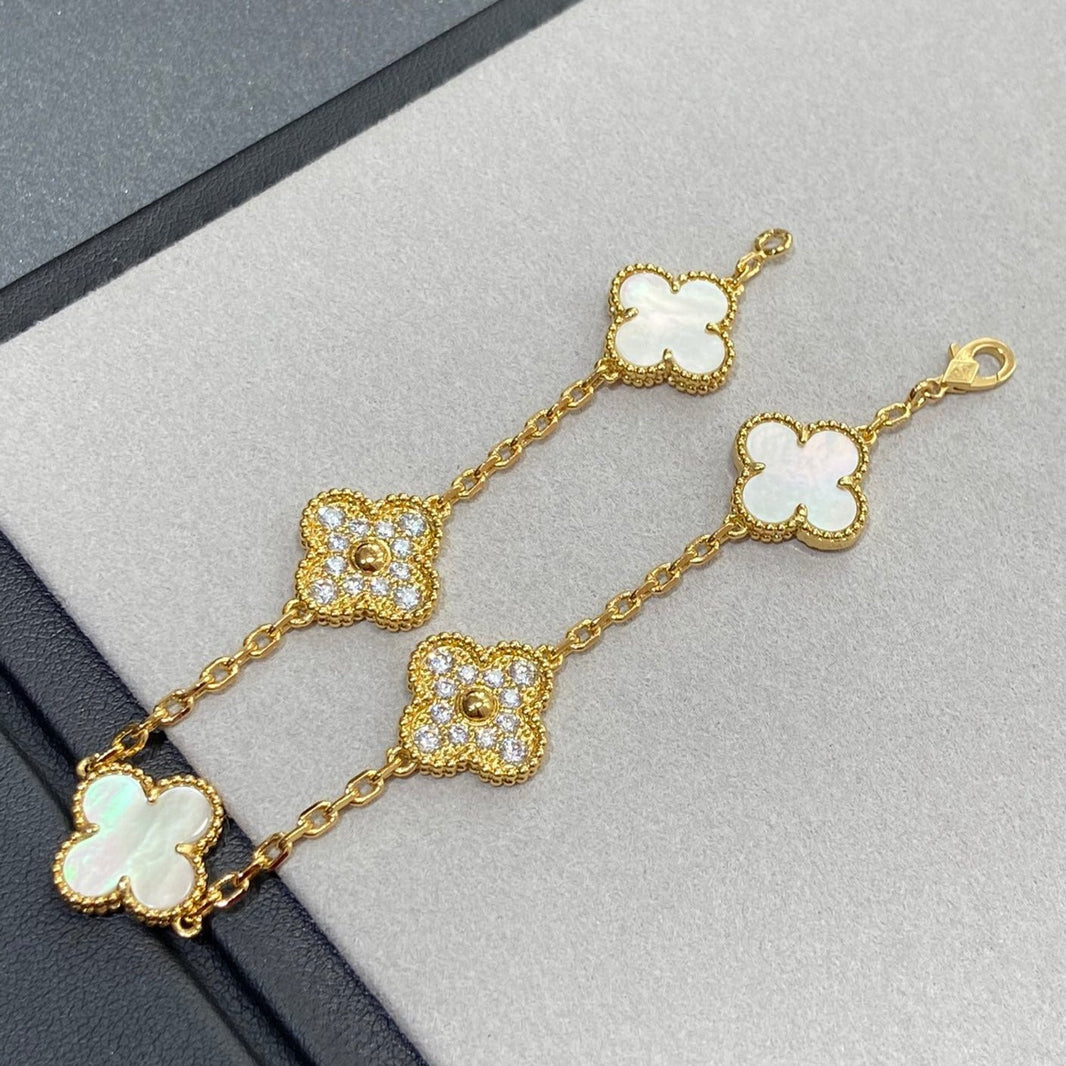 [🌹Rose💎]CLOVER BRACELET 5 MOTIF WHITE MOP DIAMOND