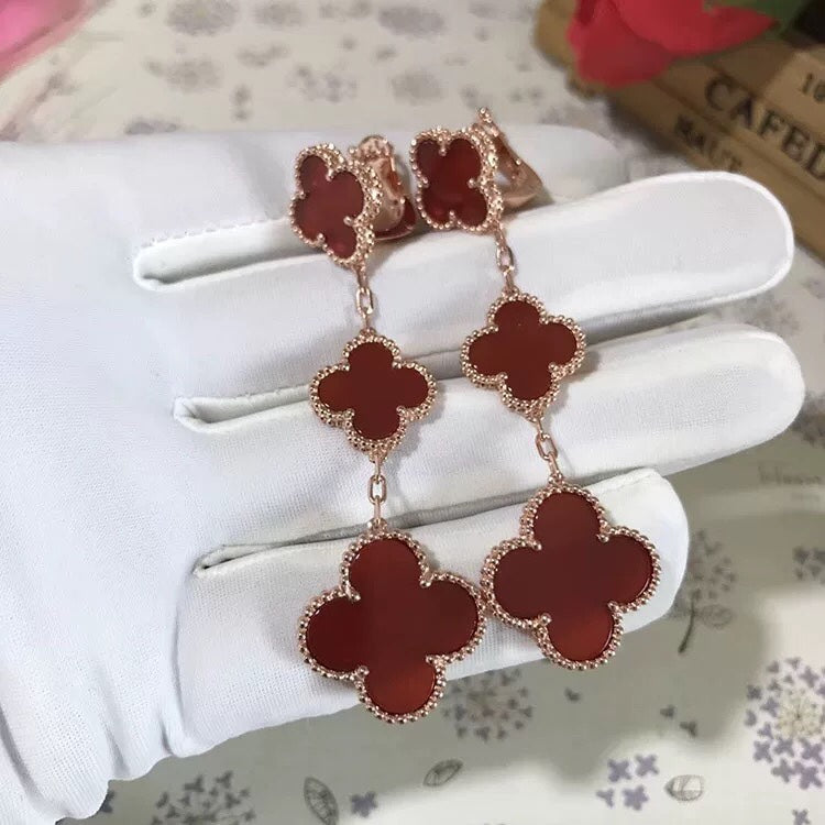 [Rose Jewelrys]CLOVER 3 MOTIF CARNELIAN DROP EARRINGS