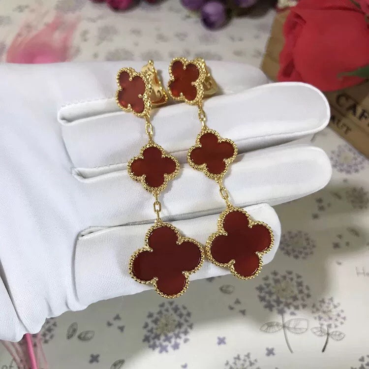 [Rose Jewelrys]CLOVER 3 MOTIF CARNELIAN DROP EARRINGS