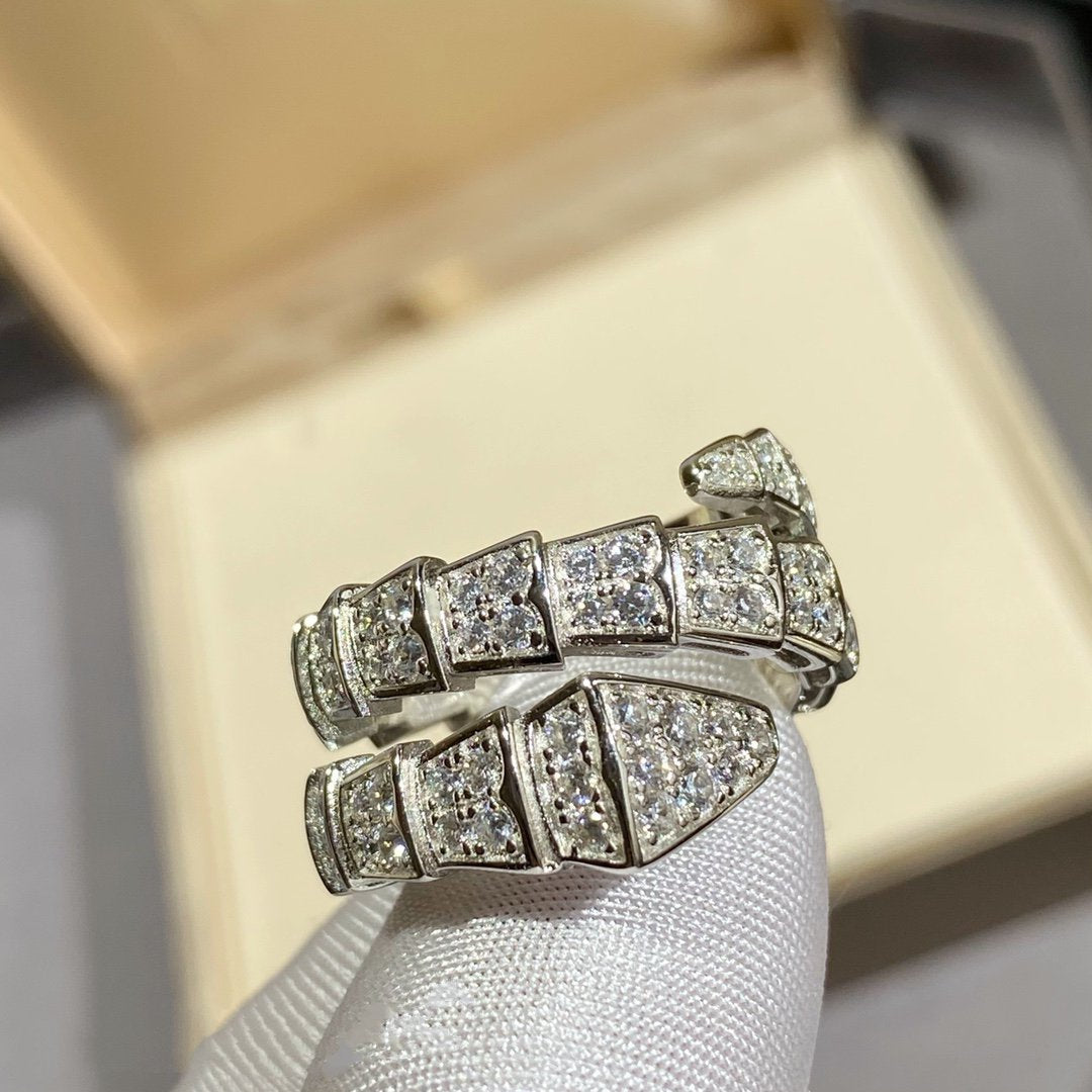 [Rose Jewelrys]SERPENTI DOUBLE RING SILVER DIAMOND PAVED