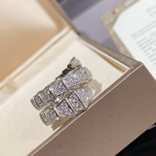 [Rose Jewelrys]SERPENTI DOUBLE RING SILVER DIAMOND PAVED