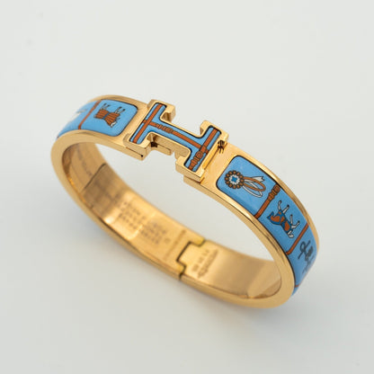 []H PINK GOLD BRACELET BLUE CERAMIC