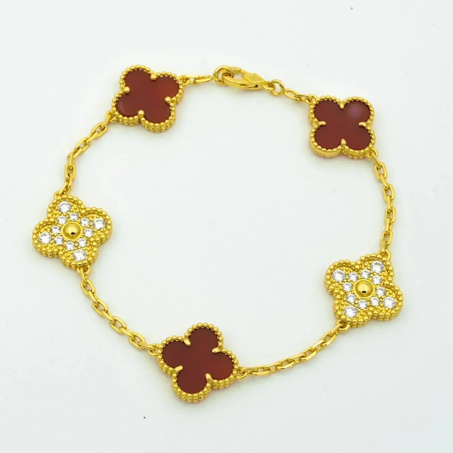 [Rose Jewelrys]CLOVER 5 MOTIFS CARNELIAN DIAMOND BRACELET