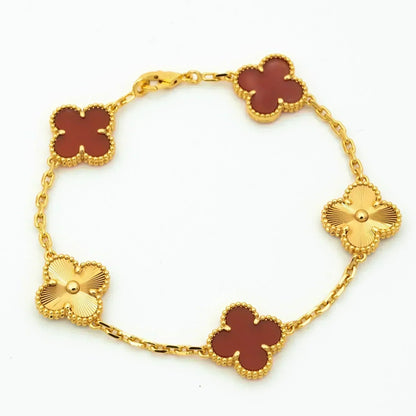 [Rose Jewelrys]CLOVER  5 MOTIFS CARNELIAN GOLD BRACELET