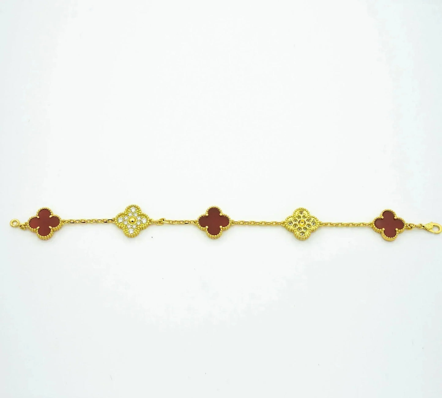 [Rose Jewelrys]CLOVER 5 MOTIFS CARNELIAN DIAMOND BRACELET