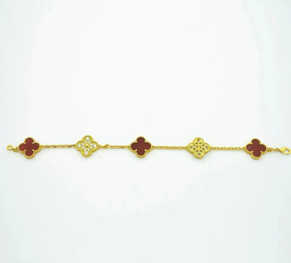 [Rose Jewelrys]CLOVER 5 MOTIFS CARNELIAN DIAMOND BRACELET