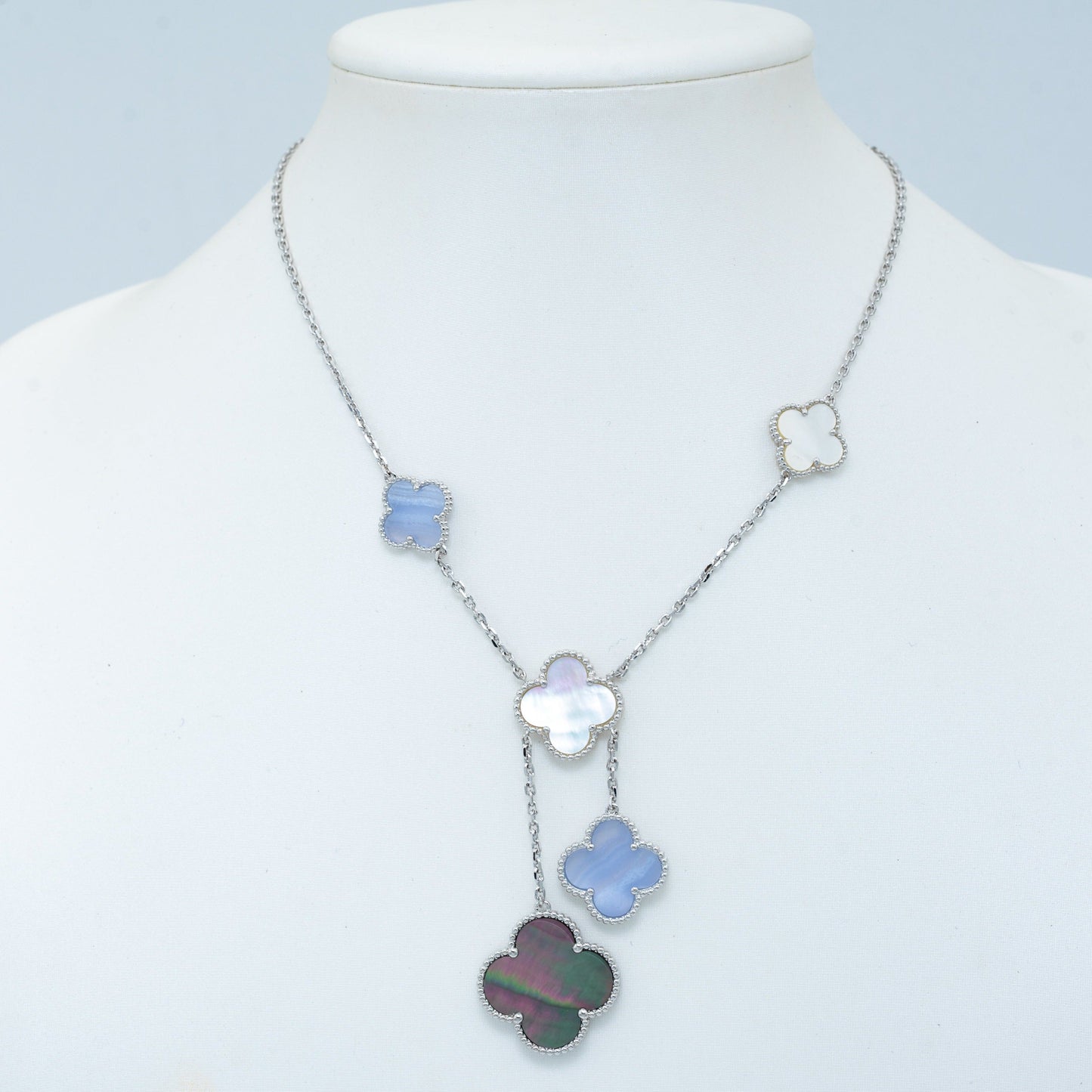 [Rose Jewelrys]CLOVER MOP CHALCEDONY NECKLACE SILVER 6 MOTIF