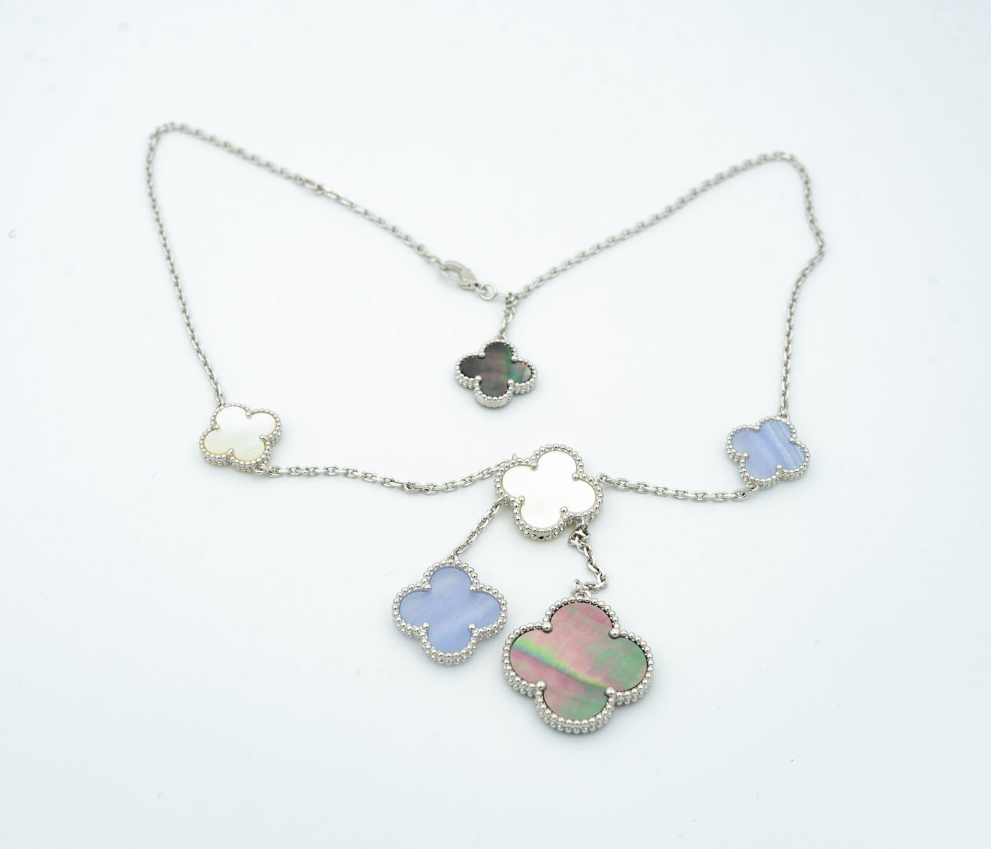 [Rose Jewelrys]CLOVER MOP CHALCEDONY NECKLACE SILVER 6 MOTIF
