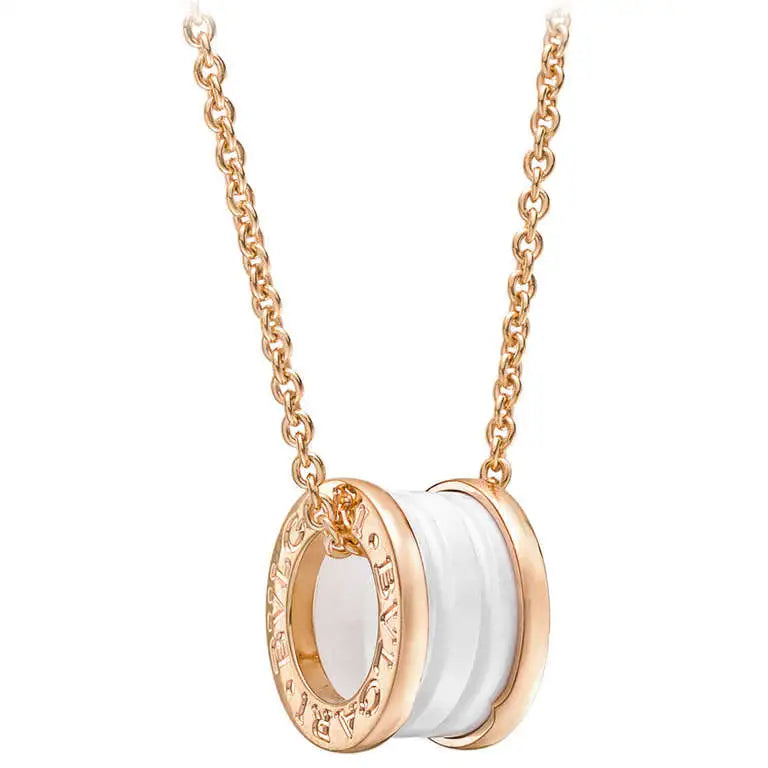 [Rose Jewelrys]ZERO 1 WHITE CERAMIC PINK GOLD DIAMOND NECKLACE