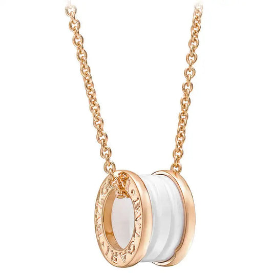 [Rose Jewelrys]ZERO 1 WHITE CERAMIC PINK GOLD DIAMOND NECKLACE