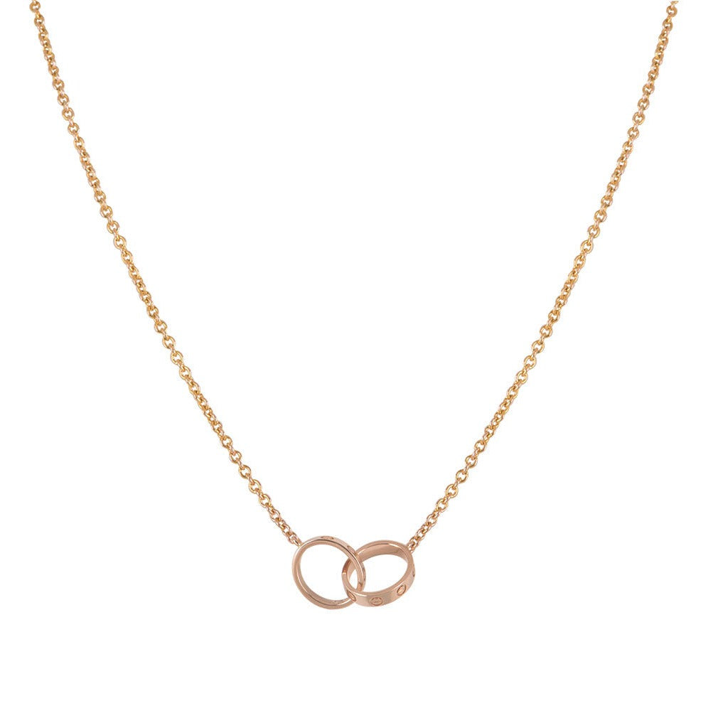 [🌹Rose💎]LOVE NECKLACE DOUBLE RING PINK GOLD