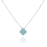 [🌹Rose💎]CLOVER 1 DIAMOND LIGHT BLUE SILVER NECKLACE