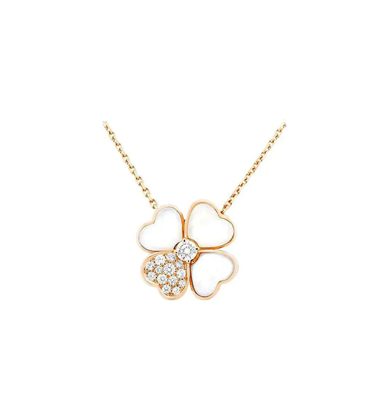 [Rose Jewelrys]CLOVER MOP DIAMOND ROSE GOLD NECKLACE
