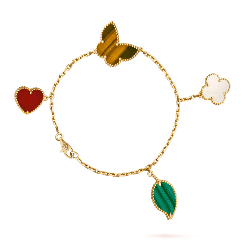 [🌹Rose💎]LUCKY SPRING 5 MOTIF GOLD BRACELET
