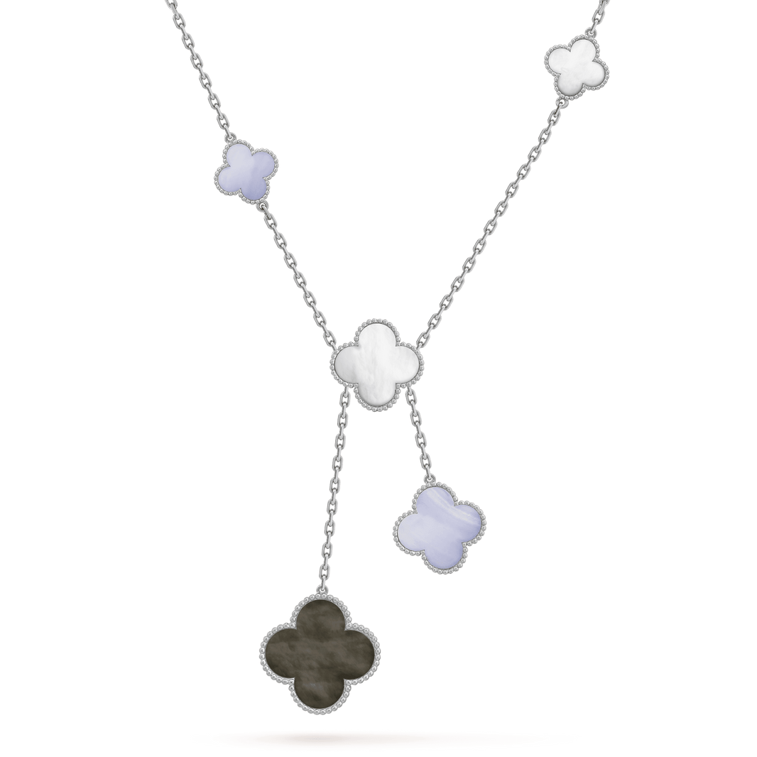 [🌹Rose💎]CLOVER MOP CHALCEDONY NECKLACE SILVER 6 MOTIF
