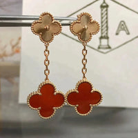 [🌹Rose💎]CLOVER 2 MOTIF  LASER CARNELIAN EARRINGS