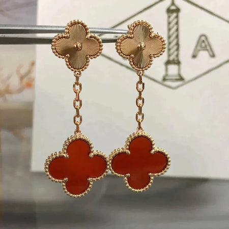 [🌹Rose💎]CLOVER 2 MOTIF  LASER CARNELIAN EARRINGS