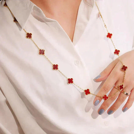 [🌹Rose💎]CLOVER 20 MOTIFS CARNELIAN NECKLACE