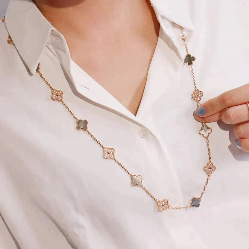 [Rose Jewelrys]CLOVER 20 MOTIFS DARK MOP DIAMOND  NECKLACE