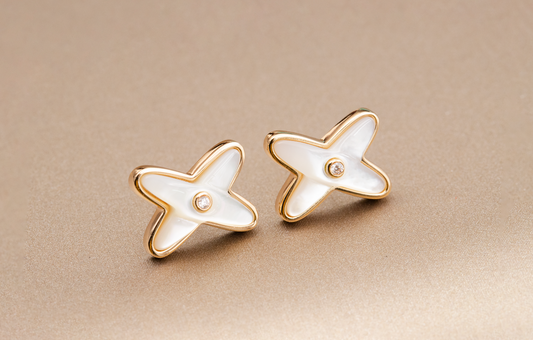[Rose Jewelrys]JEUX DE WHITE MOP ROSE GOLD DIAMOND EARRINGS