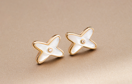[🌹Rose💎]JEUX DE WHITE MOP PINK GOLD DIAMOND EARRINGS