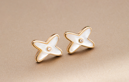 [Rose Jewelrys]JEUX DE WHITE MOP PINK GOLD DIAMOND EARRINGS