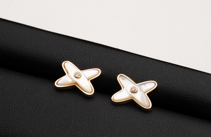 []JEUX DE WHITE MOP ROSE GOLD DIAMOND EARRINGS