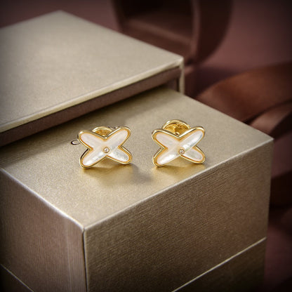 [Rose Jewelrys]JEUX DE WHITE MOP GOLD DIAMOND EARRINGS