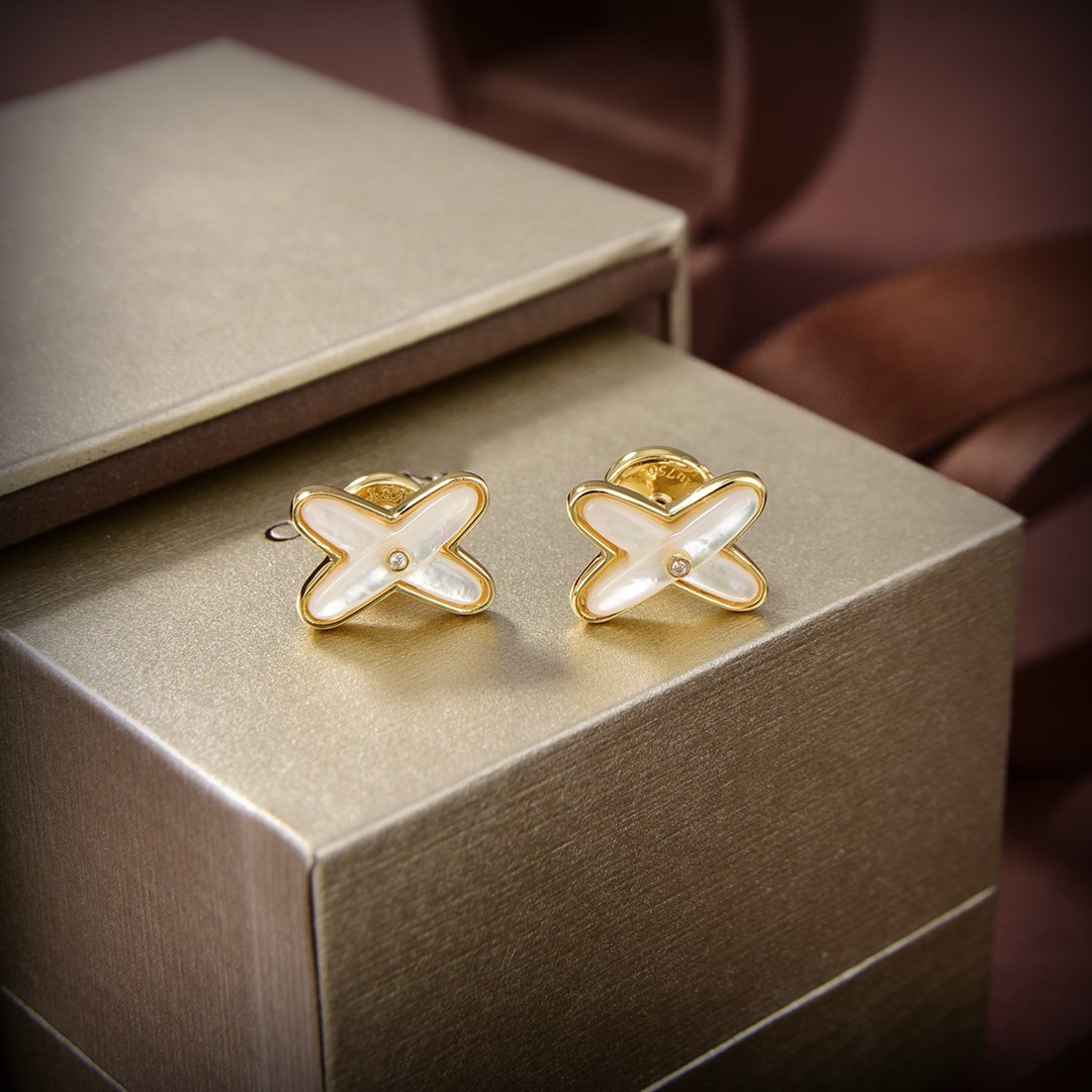 []JEUX DE WHITE MOP GOLD DIAMOND EARRINGS
