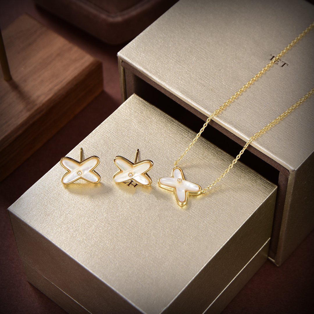 [Rose Jewelrys]JEUX DE WHITE MOP GOLD DIAMOND EARRINGS